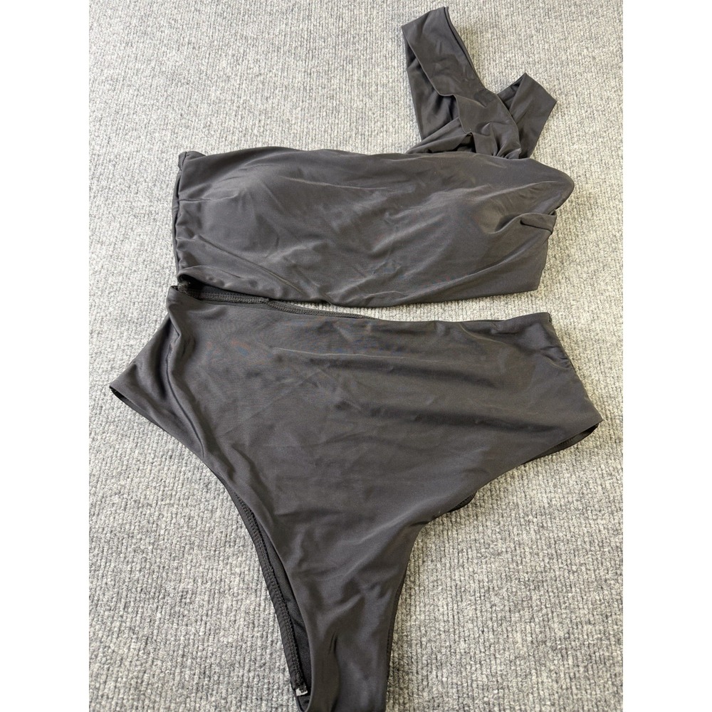 Women's Black High Waisted Bikini Set One Shoulderβ Twist Top Size L